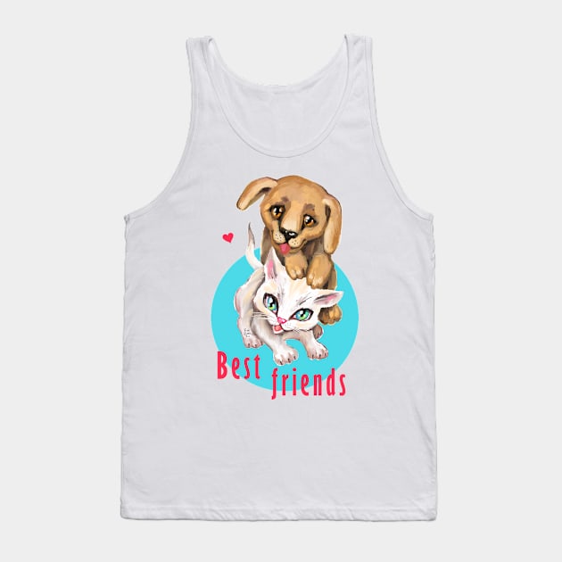 Cute small cat and dog. Sweet little baby pets. Kitten and puppy friends. Tank Top by Rukki Zukki Art